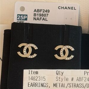 Chanel Earring Stud Crystal CC Logo New